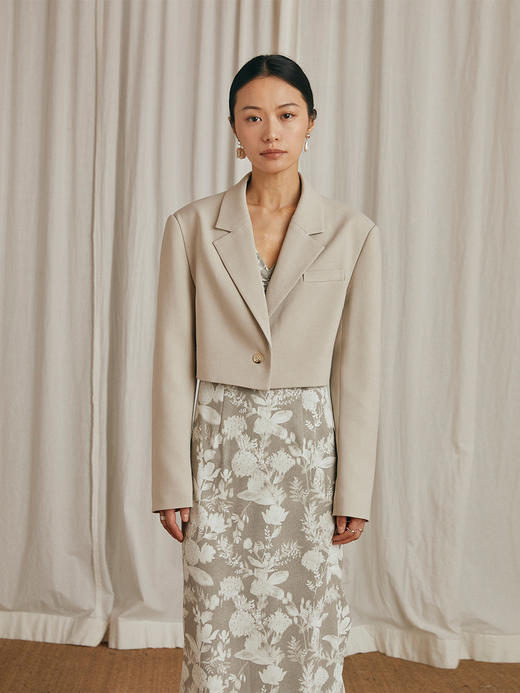 HeyDress短款小西装外套女春季灰色设计感休闲垫肩小西服上衣 商品图0