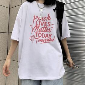 T恤女潮ins港风简约字母宽松短袖夏季2022年新款时尚百搭韩版学生半袖上衣