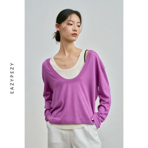 真丝羊绒精纺大U领罩衫 商品图4