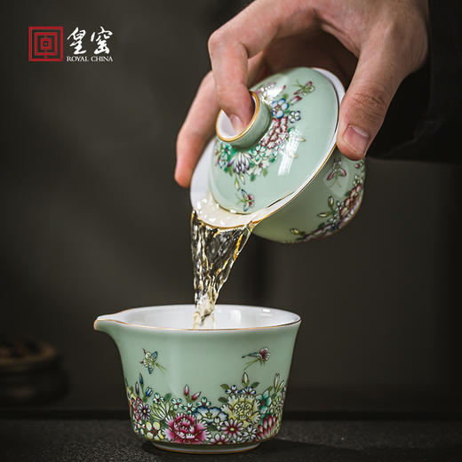 【皇窑】雅玩 手绘青釉万花茶具 商品图1