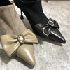 IUIUSECOND 秋季深口高跟鞋牛皮革蝴蝶结尖头女 商品缩略图1