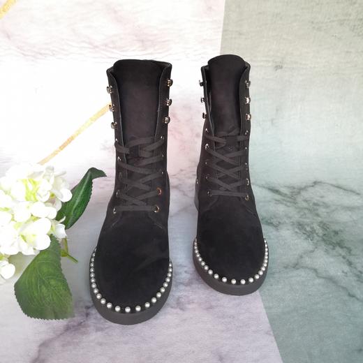 IUIU SECOND 秋冬羊皮绒面珍珠绑带马丁靴 商品图0