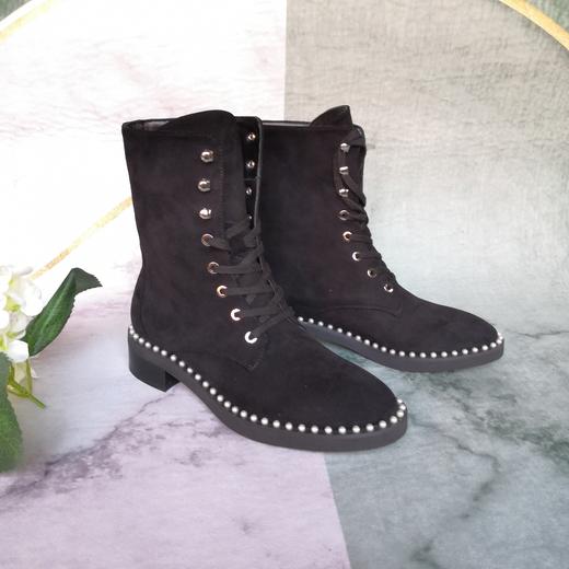 IUIU SECOND 秋冬羊皮绒面珍珠绑带马丁靴 商品图1