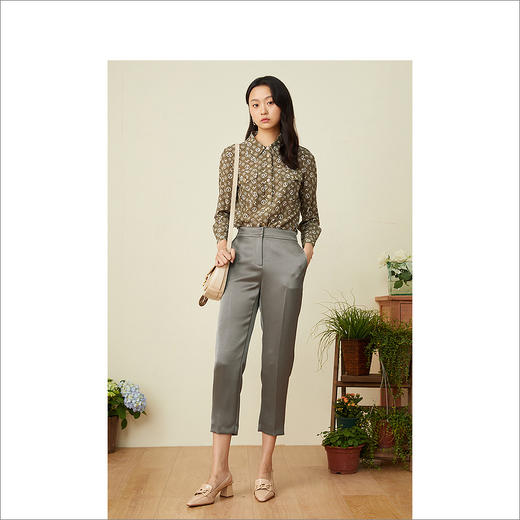 YINER音儿2022春季新款印花POLO领桑蚕丝衬衫8c32130110 商品图2