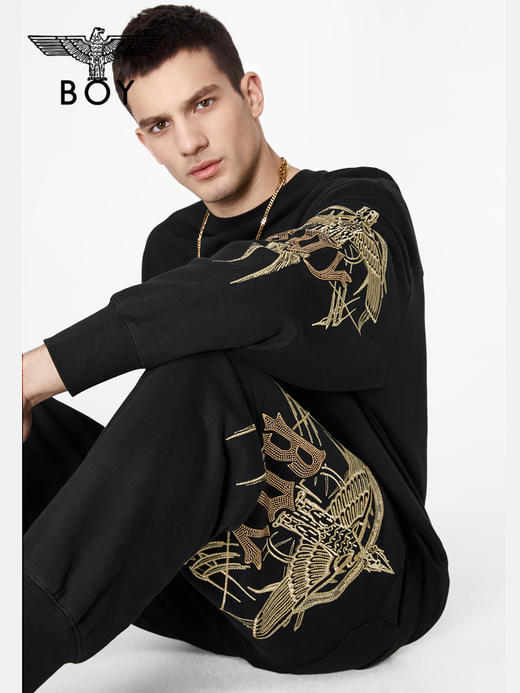 BOYLONDON套头卫衣情侣款22春夏新品前插口袋翅膀绣花长袖B221NO300002 商品图3