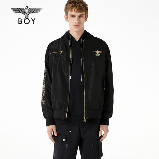 BOYLONDON短外套男女同款22春夏新品金色LOGO字母绣花夹克B221N2301802 商品图0