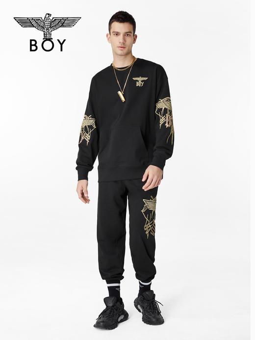 BOYLONDON套头卫衣情侣款22春夏新品前插口袋翅膀绣花长袖B221NO300002 商品图4