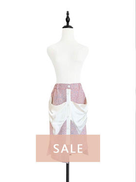 TYNVIE 大插袋高低裙摆半身裙 - 橘蓝拼色