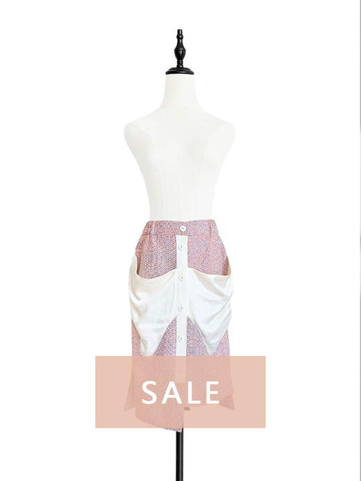 TYNVIE 大插袋高低裙摆半身裙 - 橘蓝拼色 商品图0