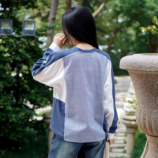 【鹿与安迪】春季海军蓝休闲拼接T恤 商品图2