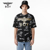 BOYLONDON短袖T恤情侣款22春夏新品宽松小熊满印圆领上衣B221N0104702 商品缩略图0