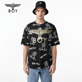 BOYLONDON短袖T恤情侣款22春夏新品宽松小熊满印圆领上衣B221N0104702