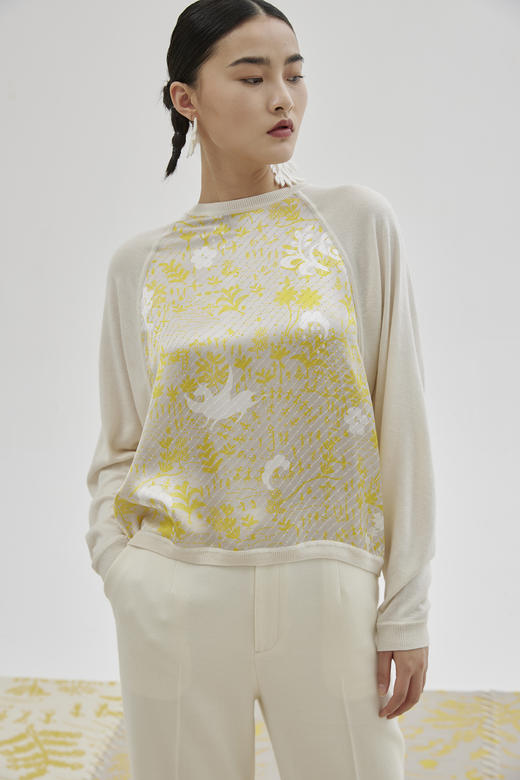 真丝羊绒针梭相拼蝙蝠袖上衣 SJS94W025K 商品图0