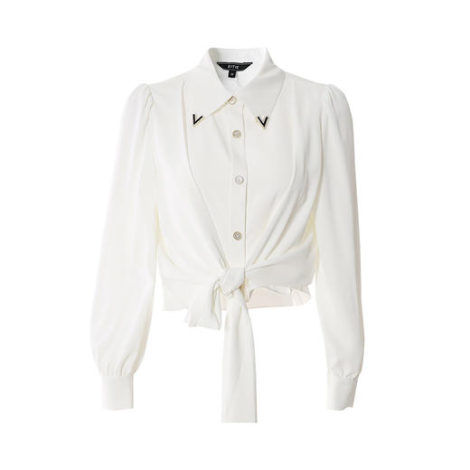 EITIE爱特爱春季新款设计感金属装饰复古气质系带白衬衫A2209913 商品图4