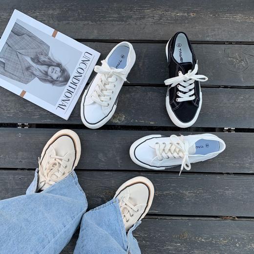 早春新品【日系百搭 复古帆布鞋】INS杏色休闲百搭 复古帆布鞋 商品图0