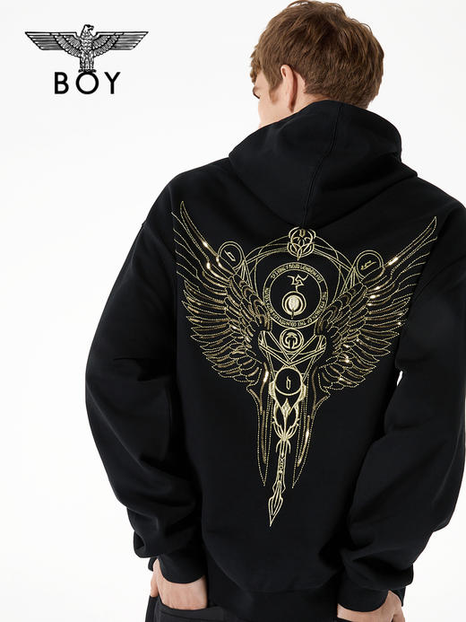 BOYLONDON连帽卫衣男女同款22春夏新品黑金潮酷廓形套头衫B221NO401802 商品图2
