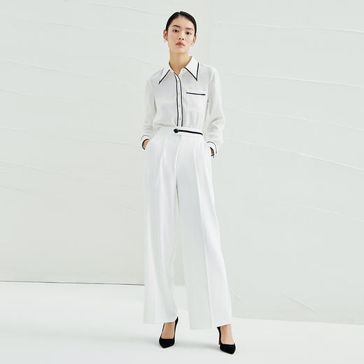 EITIE爱特爱春季新款白色通勤时尚显瘦百搭高腰休闲阔腿裤女A2205923 商品图1