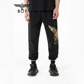 BOYLONDON休闲裤男女同款22春夏新品黑金老鹰印花束口长裤B221N1500002