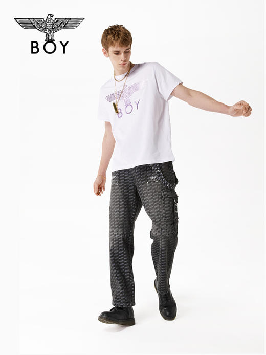 BOYLONDON短袖T恤情侣款22春夏新品烫资金老鹰LOGO印花上衣B221N0104001 商品图2