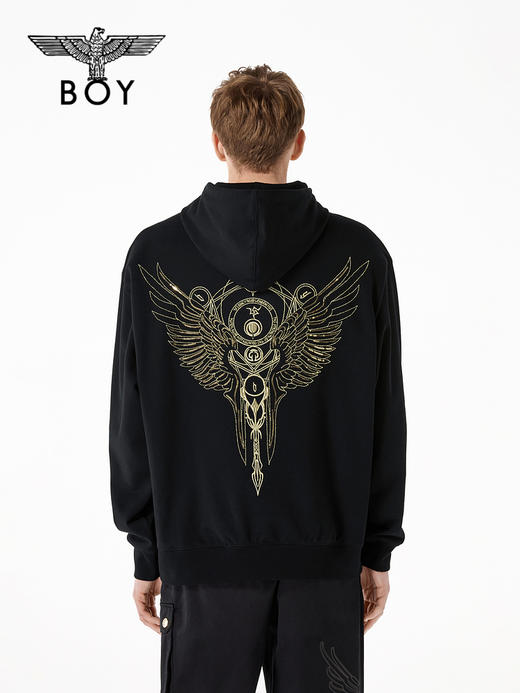 BOYLONDON连帽卫衣男女同款22春夏新品黑金潮酷廓形套头衫B221NO401802 商品图1