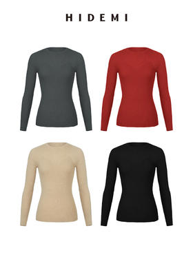 HIDEMI 美利奴超细羊毛无缝一体式云朵圆领打底上衣 燕麦色/锡器灰/浆果红/黑色