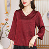 2022春夏新款V领宽松套头大码纯色中袖打底衫上衣纯色T恤  KQL2253 商品缩略图3