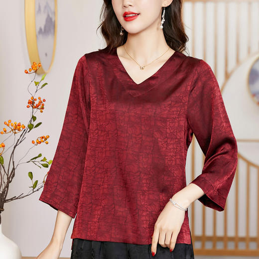 2022春夏新款V领宽松套头大码纯色中袖打底衫上衣纯色T恤  KQL2253 商品图3
