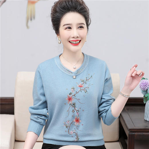 NP- TB667857260390 2022年新款中年女装针织春秋装上衣妈妈薄款毛衣中老年洋气打底衫 商品图0