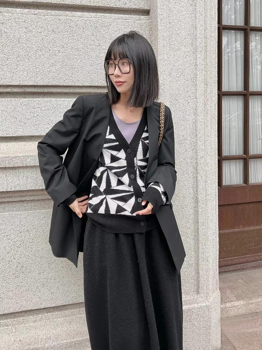 HIDEMI 美利奴羊毛几何印花纽扣开衫 商品图5