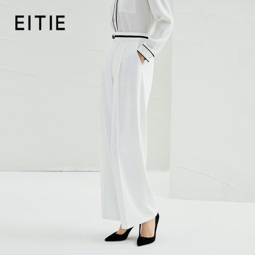 EITIE爱特爱春季新款白色通勤时尚显瘦百搭高腰休闲阔腿裤女A2205923 商品图0