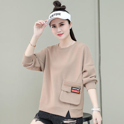 卫衣女2022年春秋时尚短款侧边开叉上衣超宽松气质减龄外套 QB-NSF9689 商品图1