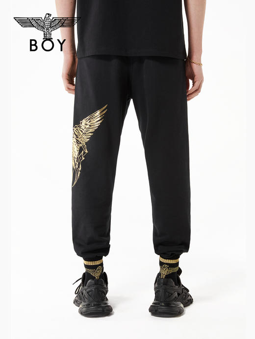 BOYLONDON休闲裤男女同款22春夏新品黑金老鹰印花束口长裤B221N1500002 商品图1