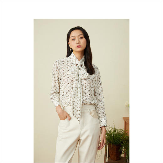 YINER音儿2022春季新款印花系带领衬衫8c32170190 商品图0