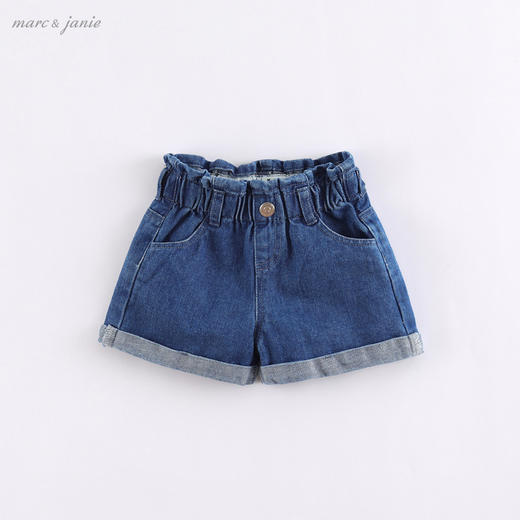 马克珍妮夏装女童木耳边腰头牛仔短裤220782 商品图1
