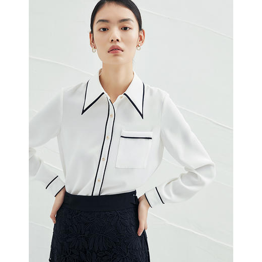 EITIE爱特爱春季新款时尚百搭显瘦撞色上衣气质通勤衬衫A2209907 商品图3