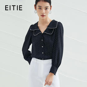 EITIE爱特爱春季新款时尚气质通勤直筒显瘦复古翻领波点衬衫A2209909