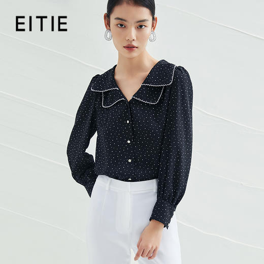 EITIE爱特爱春季新款时尚气质通勤直筒显瘦复古翻领波点衬衫A2209909 商品图0