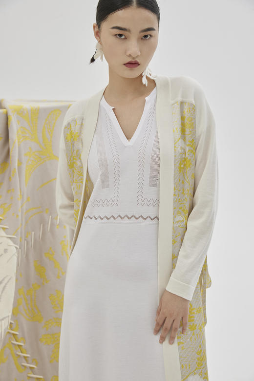 真丝羊绒针梭相拼长开衫 SJS94W031K 商品图1