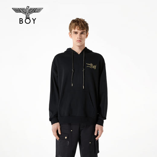 BOYLONDON连帽卫衣男女同款22春夏新品黑金潮酷廓形套头衫B221NO401802 商品图0