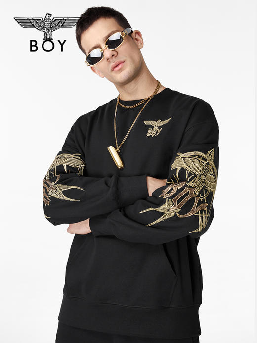 BOYLONDON套头卫衣情侣款22春夏新品前插口袋翅膀绣花长袖B221NO300002 商品图2