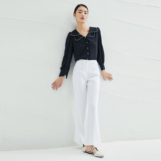 EITIE爱特爱春季新款时尚气质通勤直筒显瘦复古翻领波点衬衫A2209909 商品图1