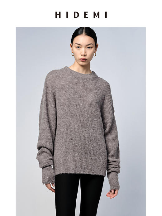 HIDEMI 美利奴羊毛系列雾灰色圆领毛衣 商品图0