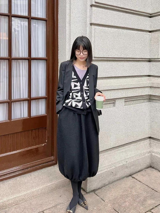 HIDEMI 美利奴羊毛几何印花纽扣开衫 商品图7