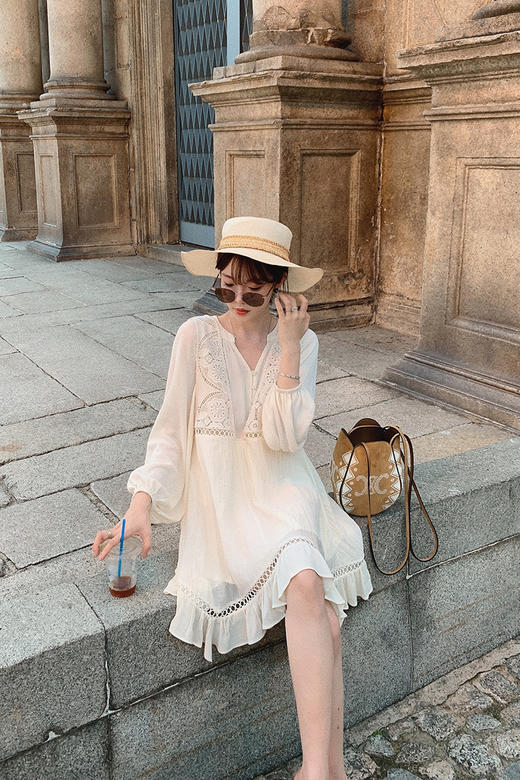 【金蘑菇菇 七月小森林】白蕾丝系设计感显瘦气质连衣裙仙女裙 商品图5