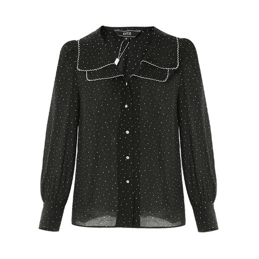 EITIE爱特爱春季新款时尚气质通勤直筒显瘦复古翻领波点衬衫A2209909 商品图4