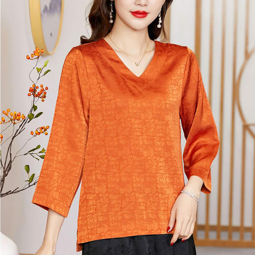 2022春夏新款V领宽松套头大码纯色中袖打底衫上衣纯色T恤  KQL2253 商品图1