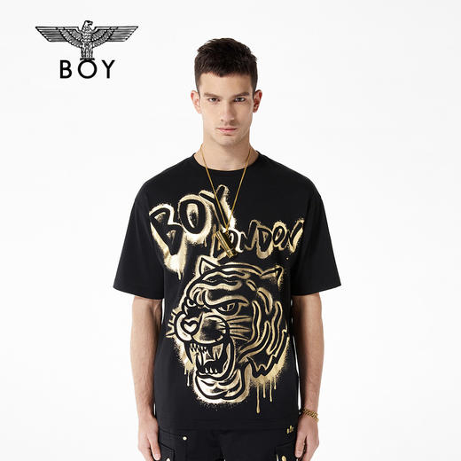 BOYLONDON贺岁系列男女同款22春夏新品黑金虎头印花短袖T恤B221NO101302 商品图0