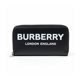 【二】BURBERRY 巴宝莉 男士字母徽标印花皮革拉链钱包票夹 黑色 8009211 A1189
