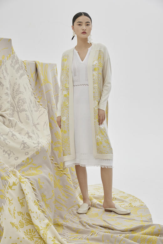 真丝羊绒针梭相拼长开衫 SJS94W031K 商品图0