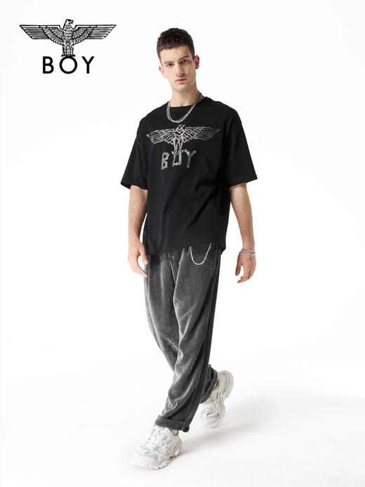 BOYLONDON短袖T恤情侣款22春夏新品潮酷烫钻LOGO印花上衣B221NO101902 商品图4